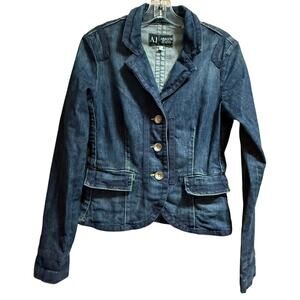 Armani Jeans Denim Button Up Blazer - Lime Green Stitching - Y2K - Size 10